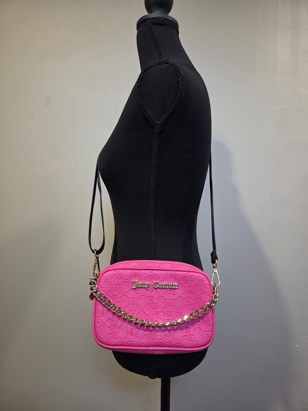 Juicy Couture Hot Pink Crossbody Bag with Gold Chain